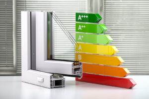 Different window panes with energy ratings